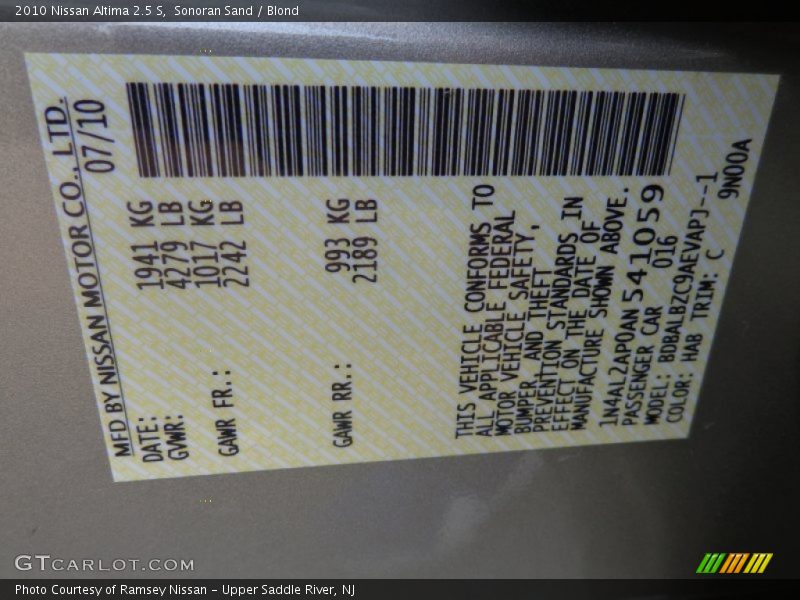 Sonoran Sand / Blond 2010 Nissan Altima 2.5 S