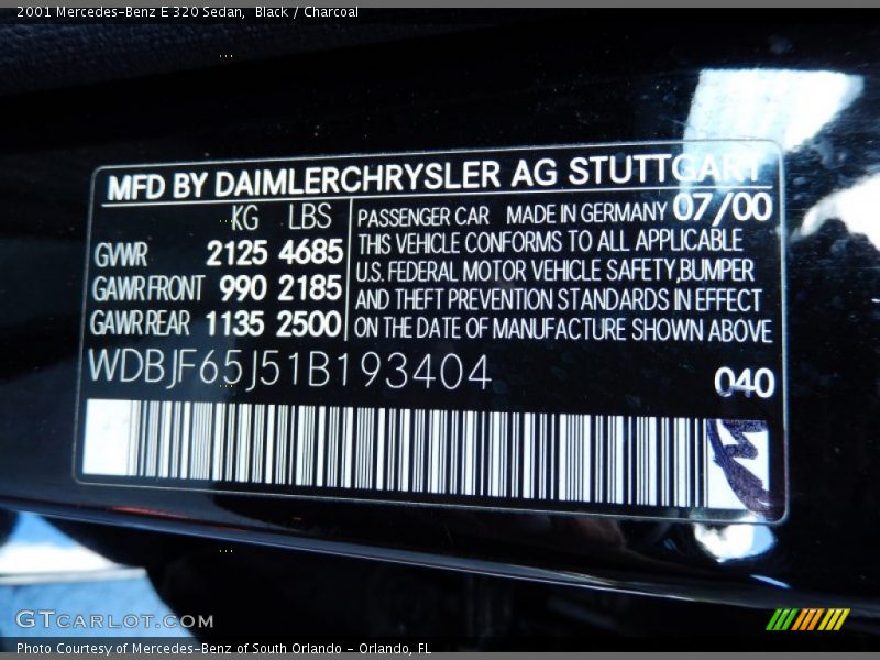 Black / Charcoal 2001 Mercedes-Benz E 320 Sedan