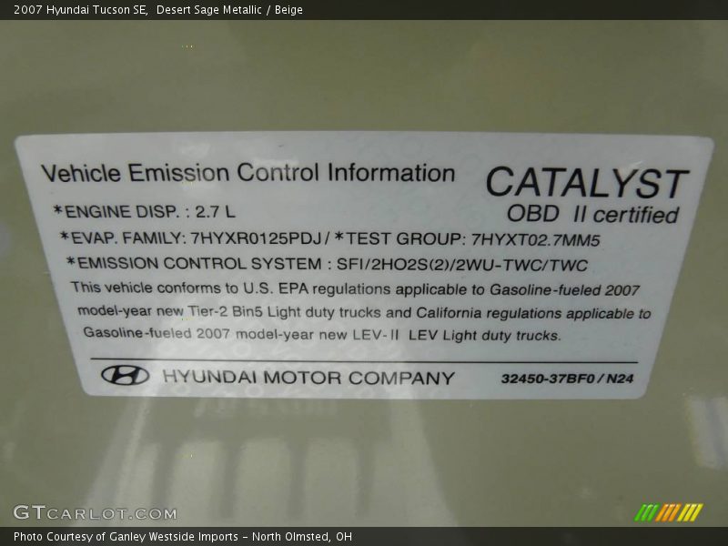 Desert Sage Metallic / Beige 2007 Hyundai Tucson SE
