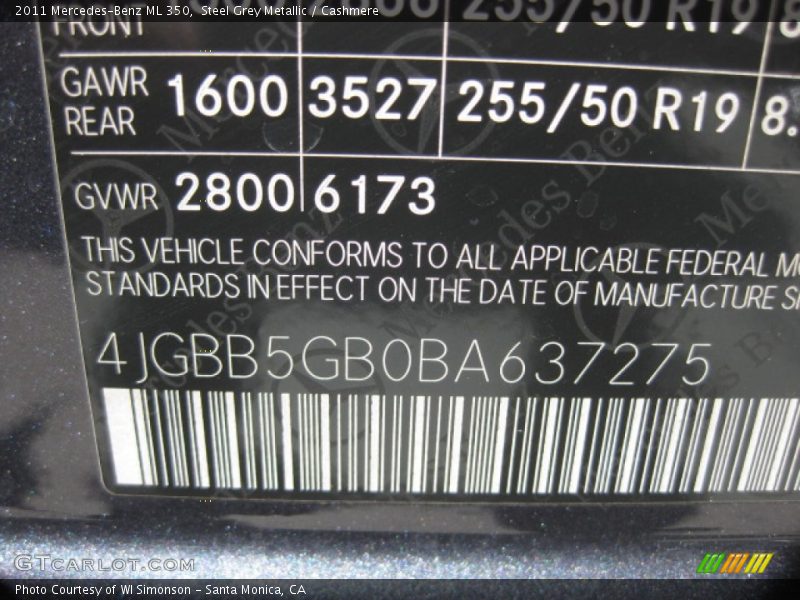 Steel Grey Metallic / Cashmere 2011 Mercedes-Benz ML 350
