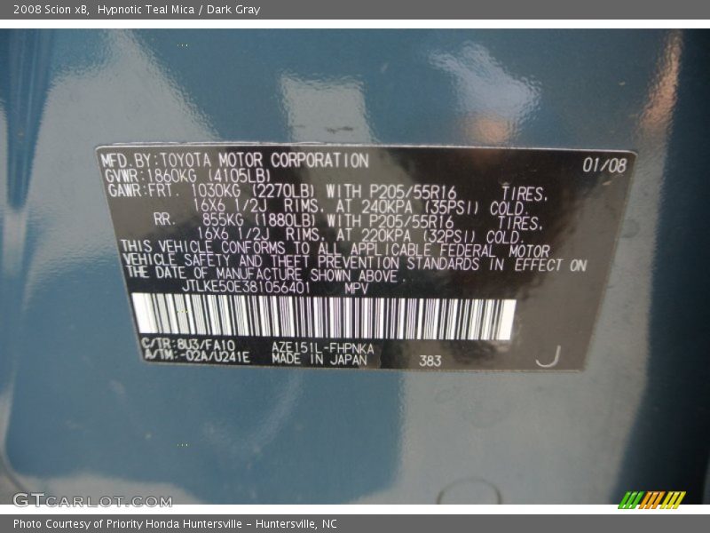 Hypnotic Teal Mica / Dark Gray 2008 Scion xB