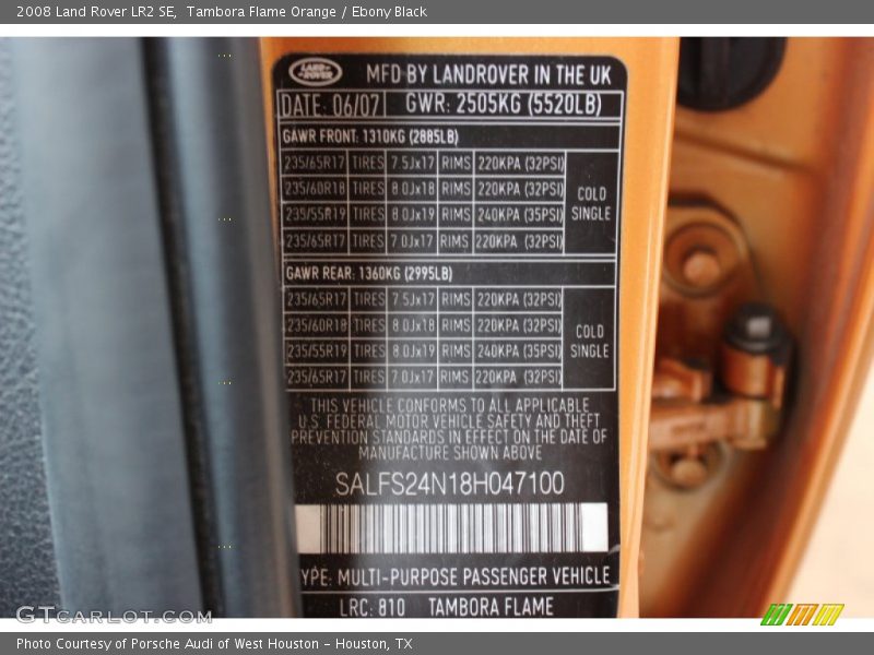 Tambora Flame Orange / Ebony Black 2008 Land Rover LR2 SE