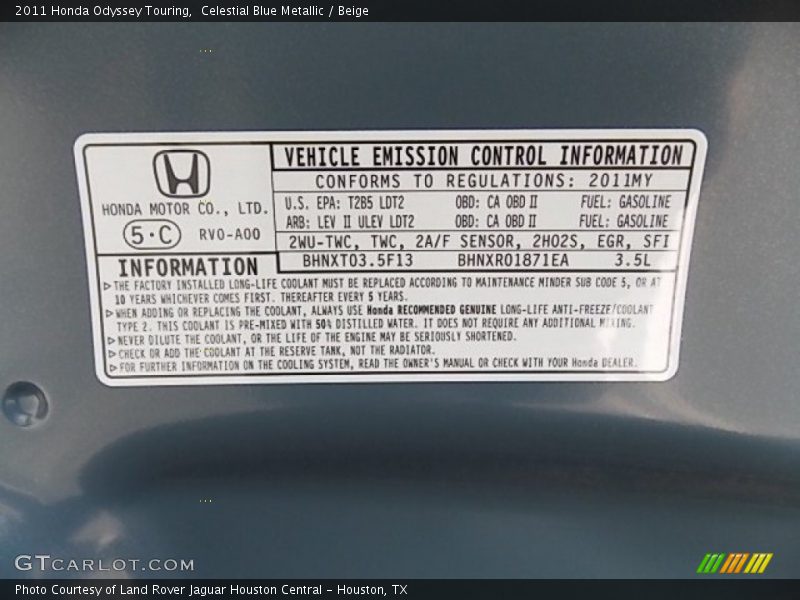Celestial Blue Metallic / Beige 2011 Honda Odyssey Touring