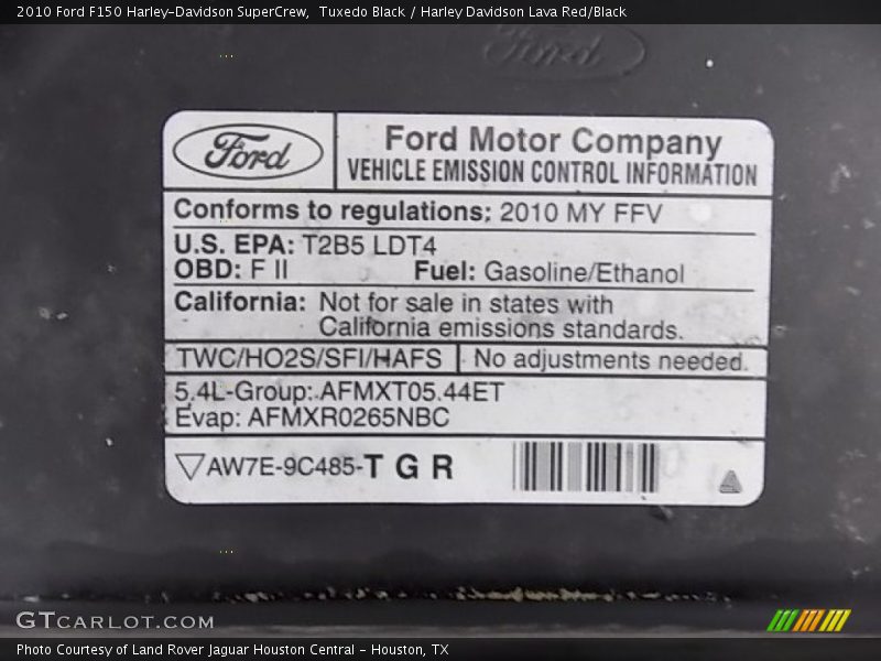 Info Tag of 2010 F150 Harley-Davidson SuperCrew