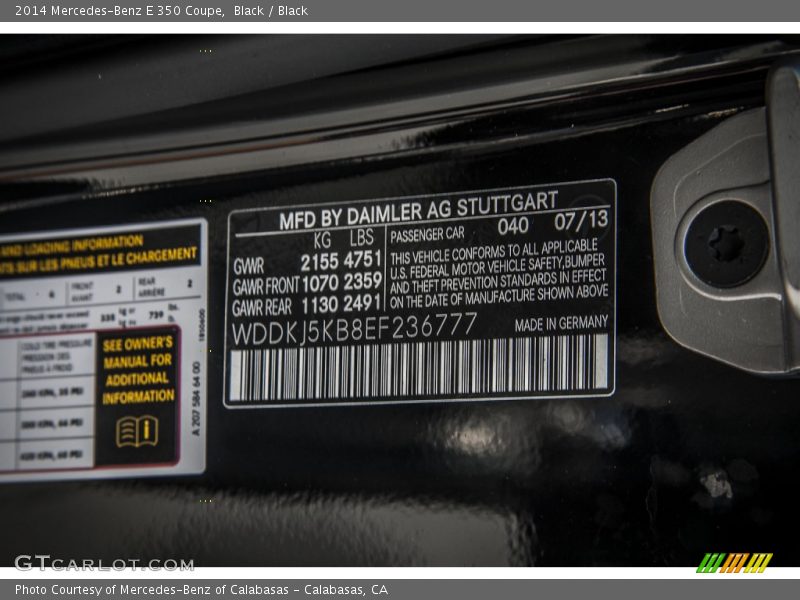 Black / Black 2014 Mercedes-Benz E 350 Coupe
