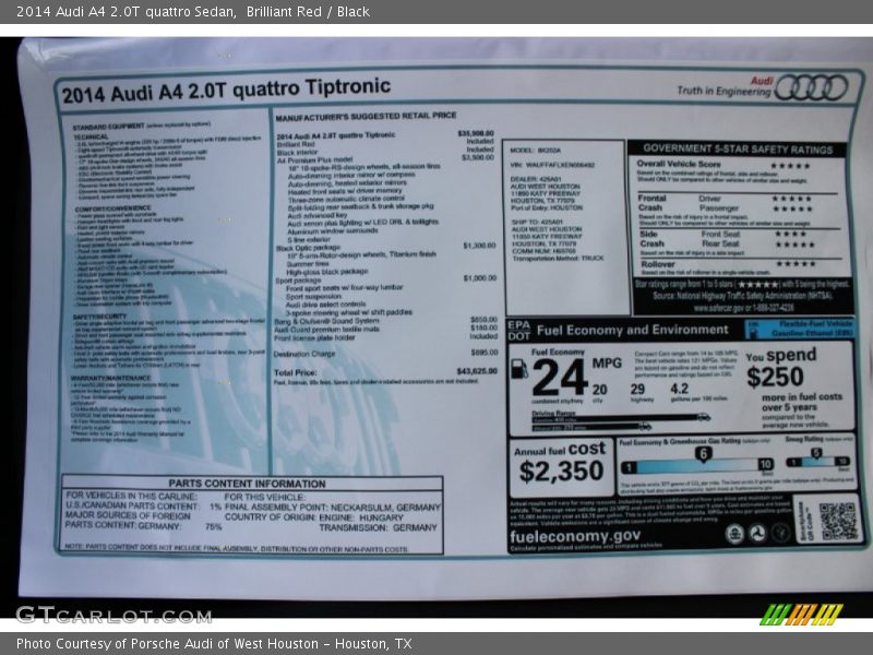 Brilliant Red / Black 2014 Audi A4 2.0T quattro Sedan