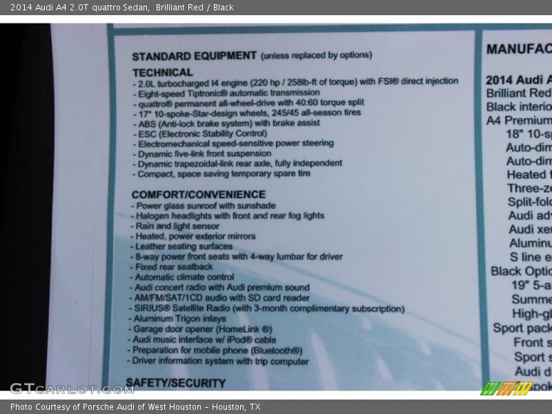 Brilliant Red / Black 2014 Audi A4 2.0T quattro Sedan