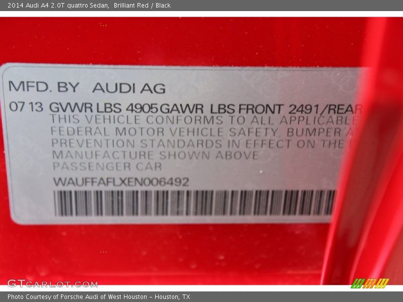 Brilliant Red / Black 2014 Audi A4 2.0T quattro Sedan