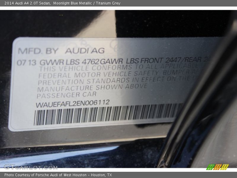 Moonlight Blue Metallic / Titanium Grey 2014 Audi A4 2.0T Sedan
