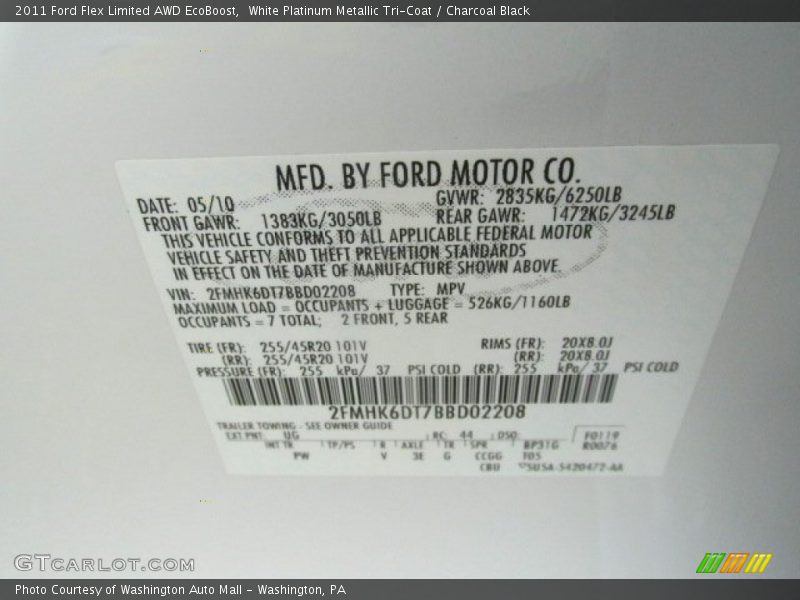 White Platinum Metallic Tri-Coat / Charcoal Black 2011 Ford Flex Limited AWD EcoBoost
