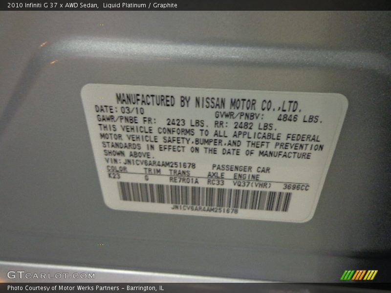 Liquid Platinum / Graphite 2010 Infiniti G 37 x AWD Sedan