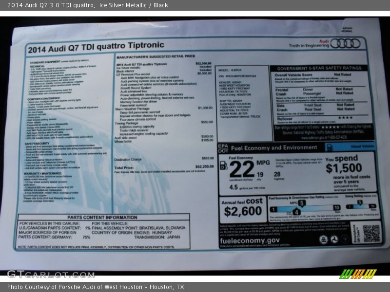 Ice Silver Metallic / Black 2014 Audi Q7 3.0 TDI quattro