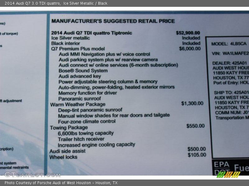  2014 Q7 3.0 TDI quattro Window Sticker