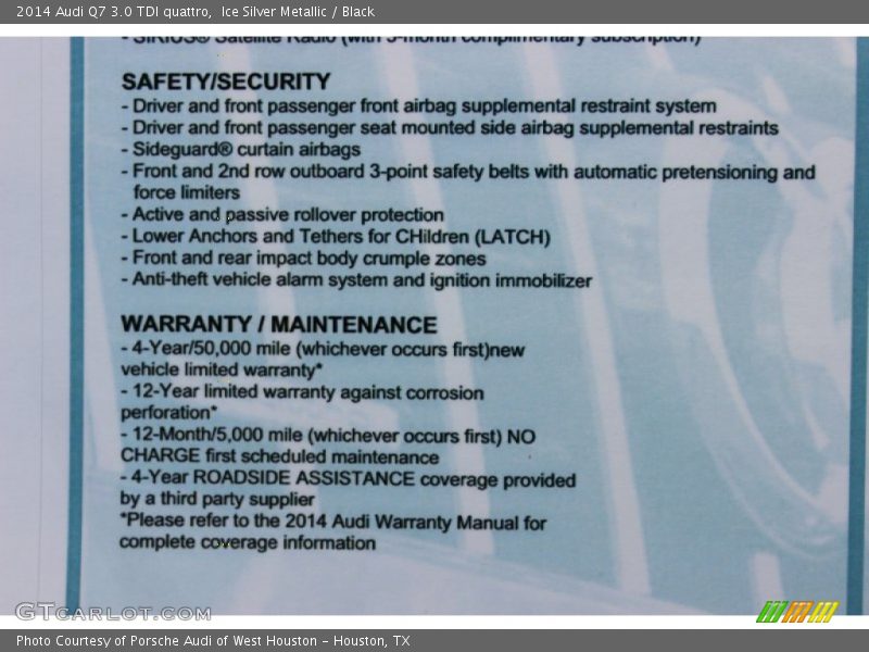  2014 Q7 3.0 TDI quattro Window Sticker