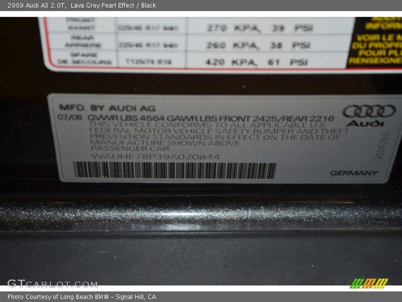 Lava Grey Pearl Effect / Black 2009 Audi A3 2.0T