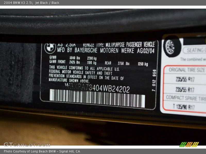 Jet Black / Black 2004 BMW X3 2.5i
