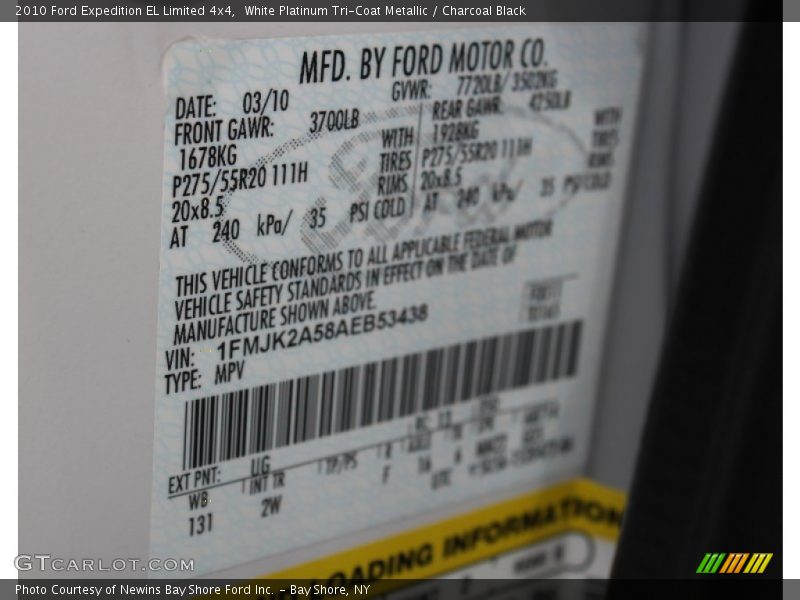 White Platinum Tri-Coat Metallic / Charcoal Black 2010 Ford Expedition EL Limited 4x4