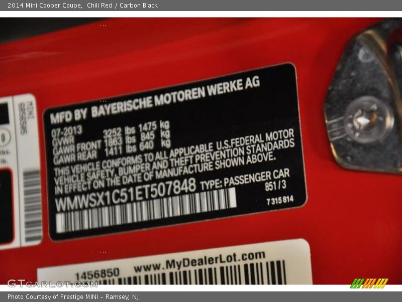 Chili Red / Carbon Black 2014 Mini Cooper Coupe