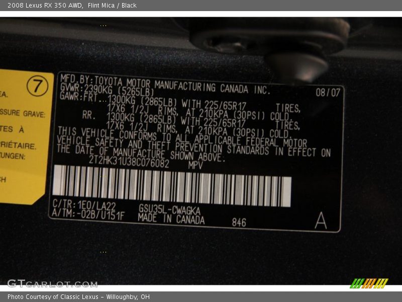 Flint Mica / Black 2008 Lexus RX 350 AWD