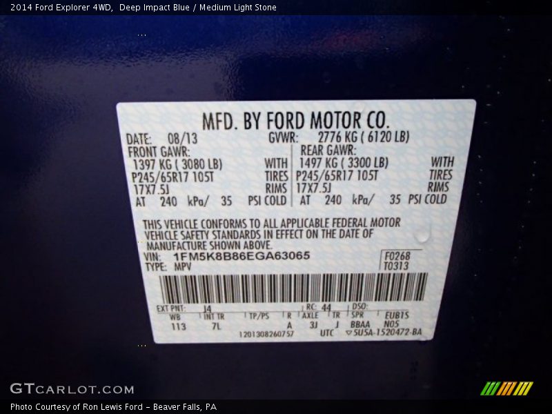 2014 Explorer 4WD Deep Impact Blue Color Code J4