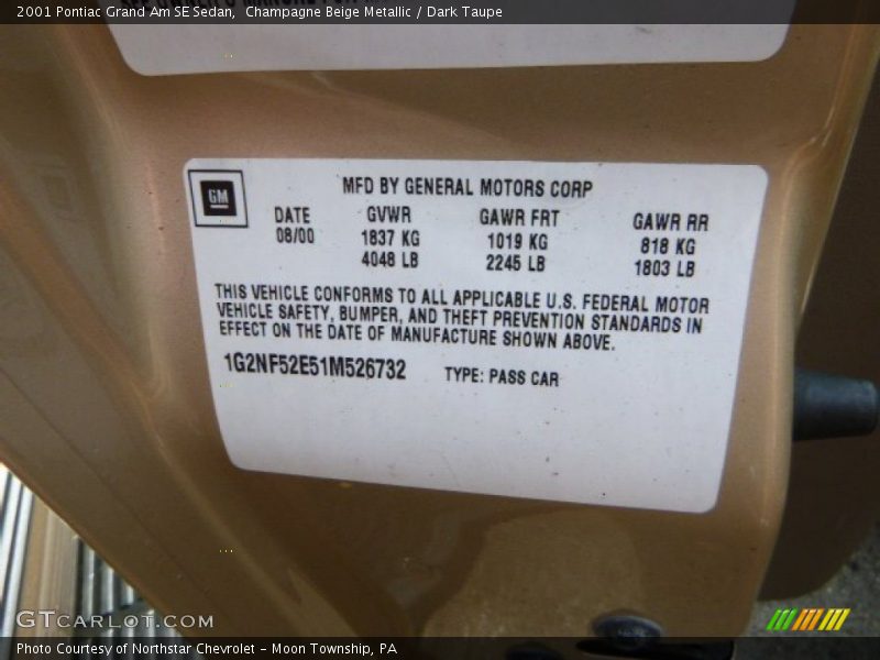 Champagne Beige Metallic / Dark Taupe 2001 Pontiac Grand Am SE Sedan