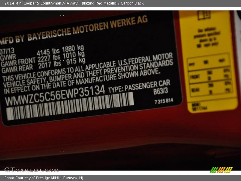 Blazing Red Metallic / Carbon Black 2014 Mini Cooper S Countryman All4 AWD