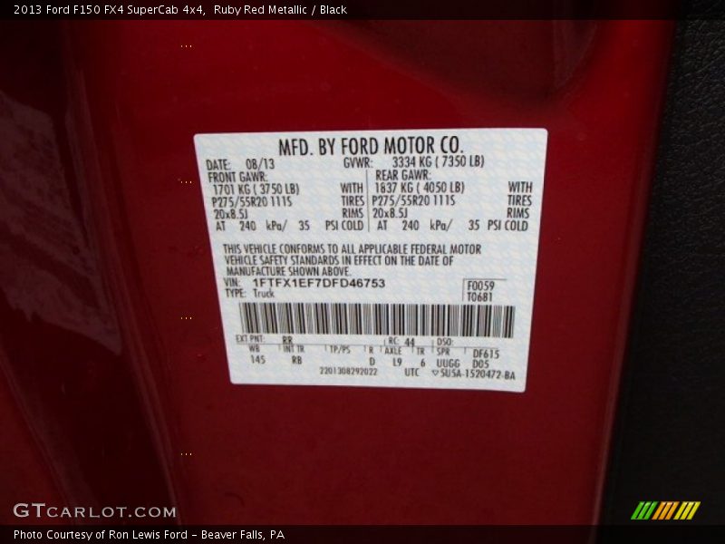 Ruby Red Metallic / Black 2013 Ford F150 FX4 SuperCab 4x4