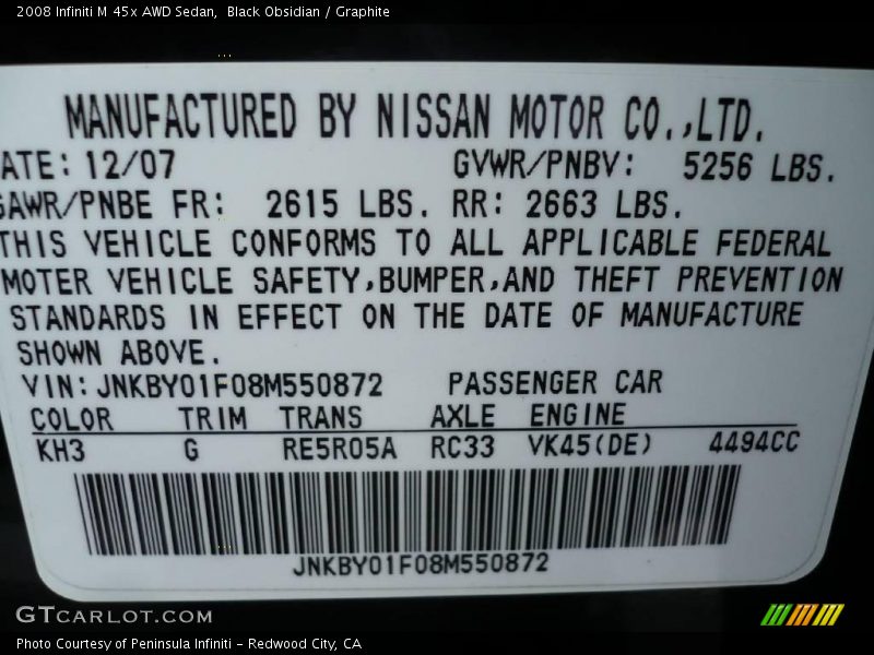 Black Obsidian / Graphite 2008 Infiniti M 45x AWD Sedan