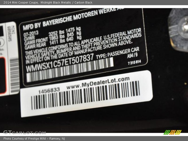 Midnight Black Metallic / Carbon Black 2014 Mini Cooper Coupe