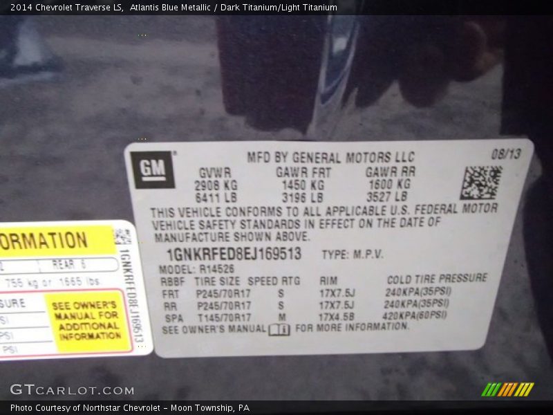 Atlantis Blue Metallic / Dark Titanium/Light Titanium 2014 Chevrolet Traverse LS