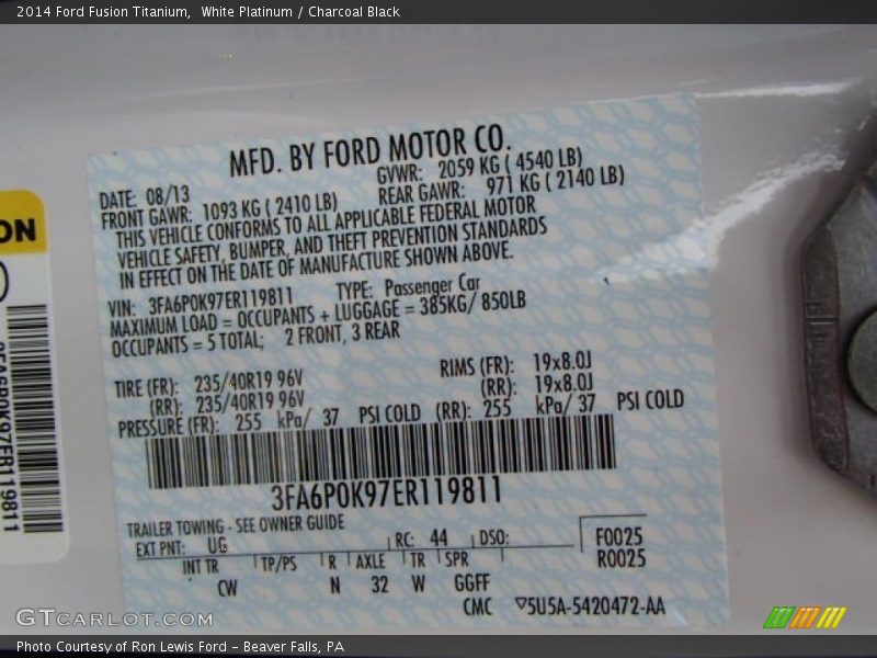 White Platinum / Charcoal Black 2014 Ford Fusion Titanium