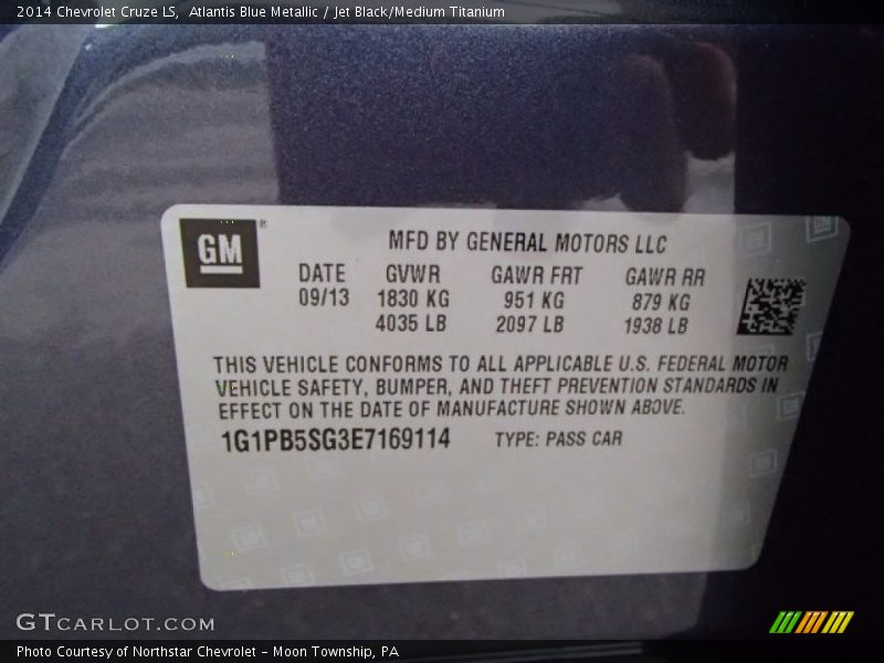 Info Tag of 2014 Cruze LS
