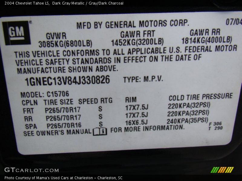 Dark Gray Metallic / Gray/Dark Charcoal 2004 Chevrolet Tahoe LS