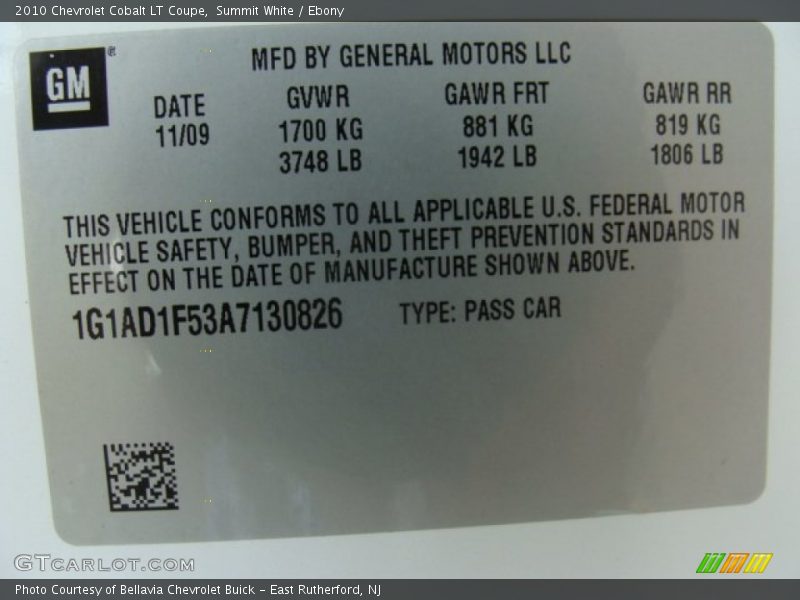 Summit White / Ebony 2010 Chevrolet Cobalt LT Coupe