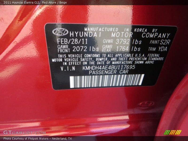 Red Allure / Beige 2011 Hyundai Elantra GLS