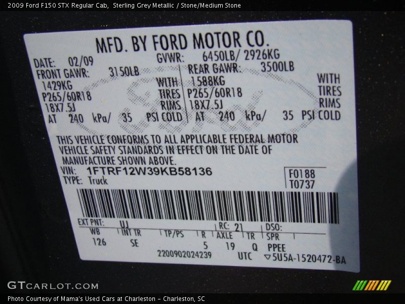 Sterling Grey Metallic / Stone/Medium Stone 2009 Ford F150 STX Regular Cab