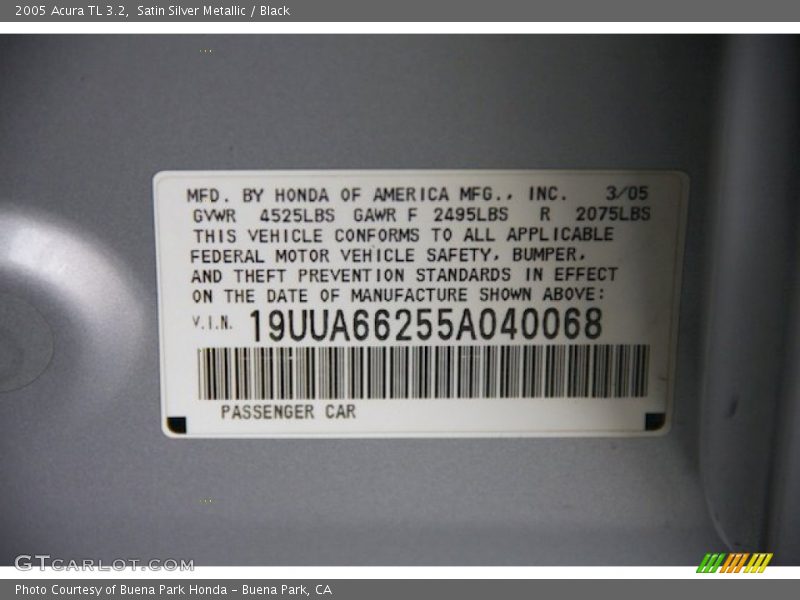Satin Silver Metallic / Black 2005 Acura TL 3.2