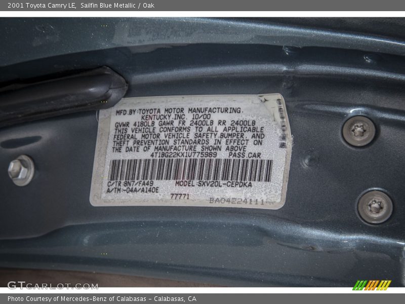 Sailfin Blue Metallic / Oak 2001 Toyota Camry LE