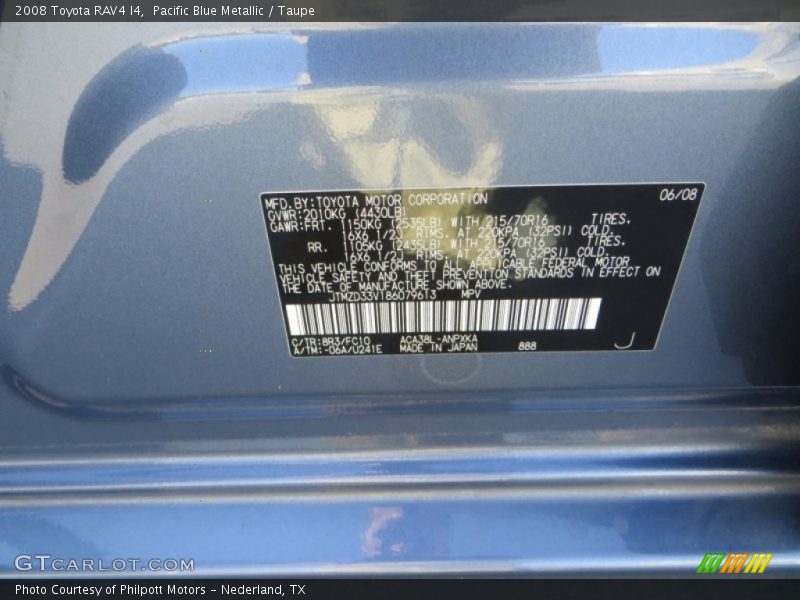 Pacific Blue Metallic / Taupe 2008 Toyota RAV4 I4