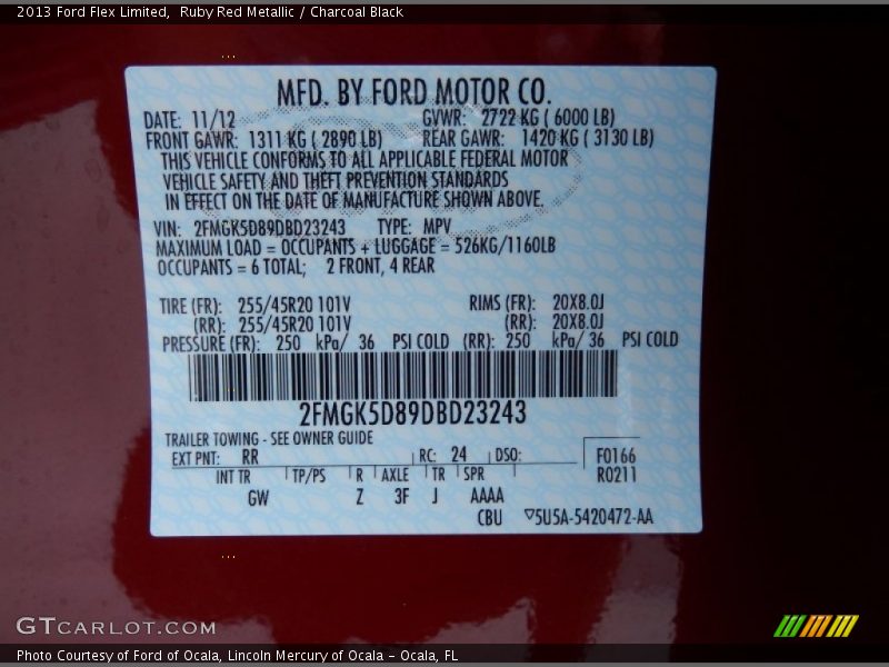 Ruby Red Metallic / Charcoal Black 2013 Ford Flex Limited