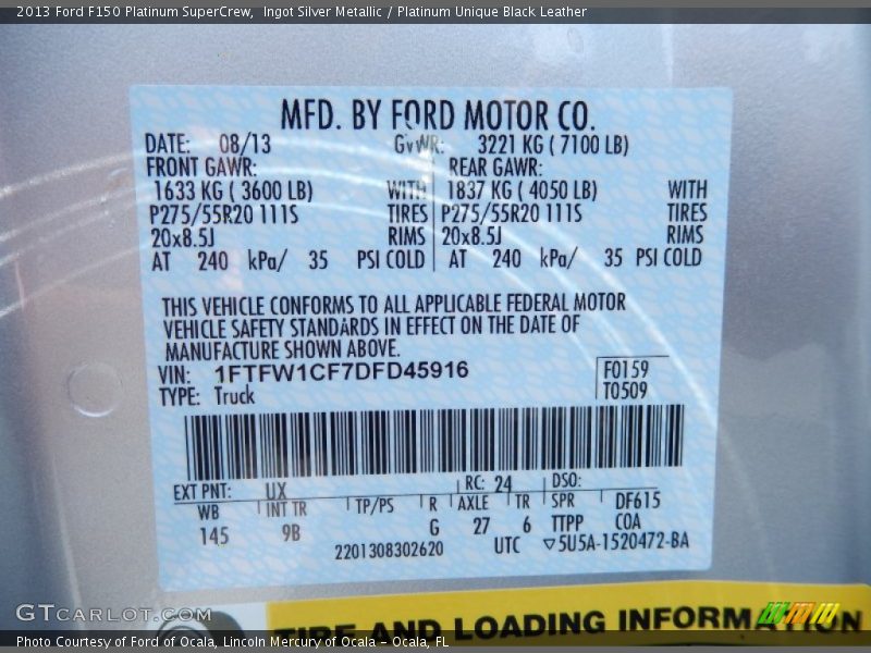 Ingot Silver Metallic / Platinum Unique Black Leather 2013 Ford F150 Platinum SuperCrew