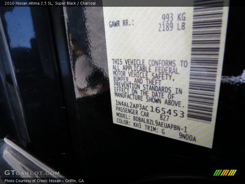 Super Black / Charcoal 2010 Nissan Altima 2.5 SL