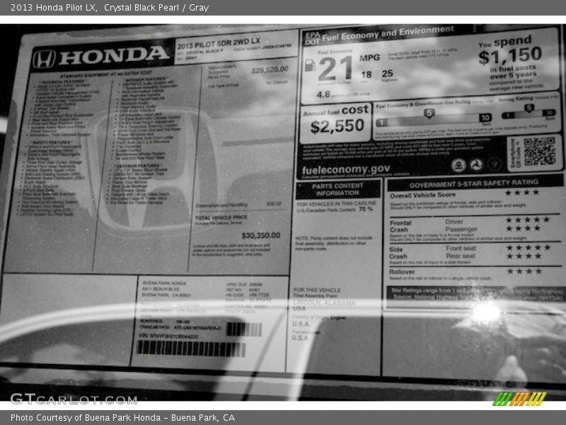Crystal Black Pearl / Gray 2013 Honda Pilot LX