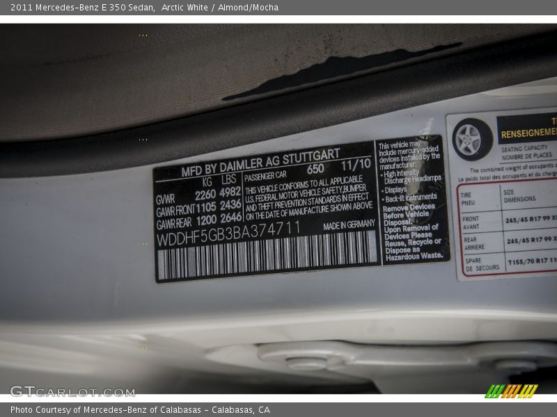 Arctic White / Almond/Mocha 2011 Mercedes-Benz E 350 Sedan