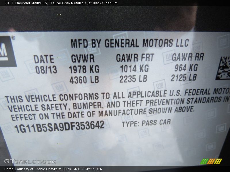 Taupe Gray Metallic / Jet Black/Titanium 2013 Chevrolet Malibu LS