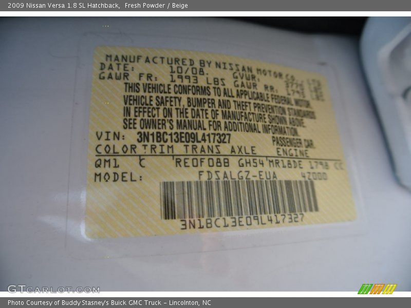 Fresh Powder / Beige 2009 Nissan Versa 1.8 SL Hatchback
