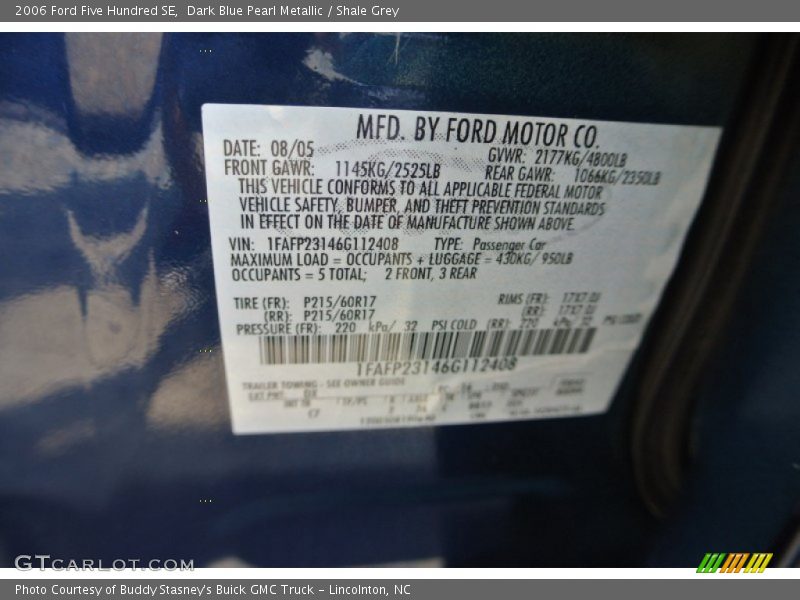 Dark Blue Pearl Metallic / Shale Grey 2006 Ford Five Hundred SE