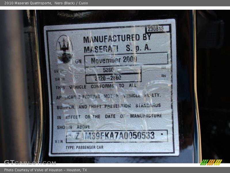 Info Tag of 2010 Quattroporte 