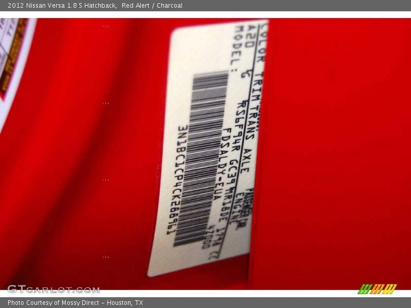 Red Alert / Charcoal 2012 Nissan Versa 1.8 S Hatchback