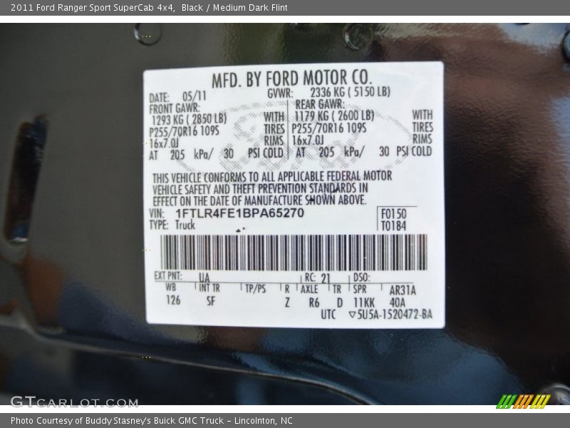 Black / Medium Dark Flint 2011 Ford Ranger Sport SuperCab 4x4